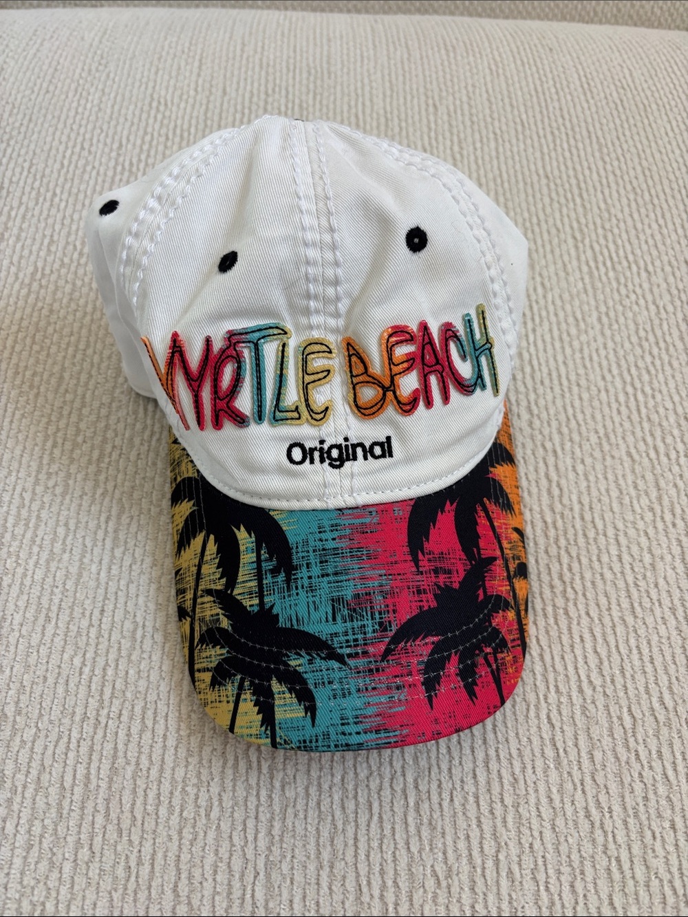 Robin Ruth White Baseball Cap with Multicolor Palm-Print Brim